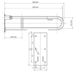 U Formos Atlenkiamas Laikiklis BEMETA Help 85 cm. Nerūdijančio Plieno, Šlifuotas