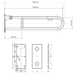 U Formos Atlenkiamas Laikiklis BEMETA Help 85 cm. Nerūdijančio Plieno, Poliruotas