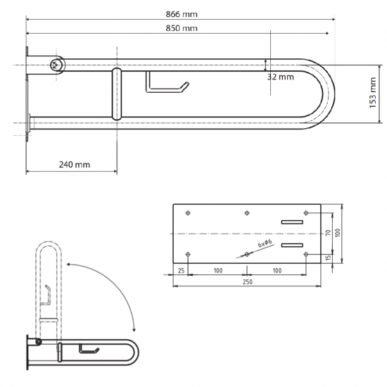U Formos Atlenkiamas Laikiklis BEMETA Help 850 mm. Su TP laikikliu Baltas