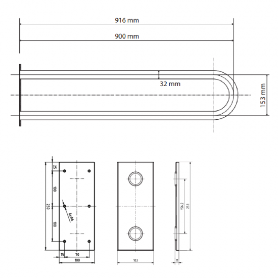 U Formos Atrama BEMETA Help 900 mm, Stacionari, Poliruotas Nerūdijantis Plienas
