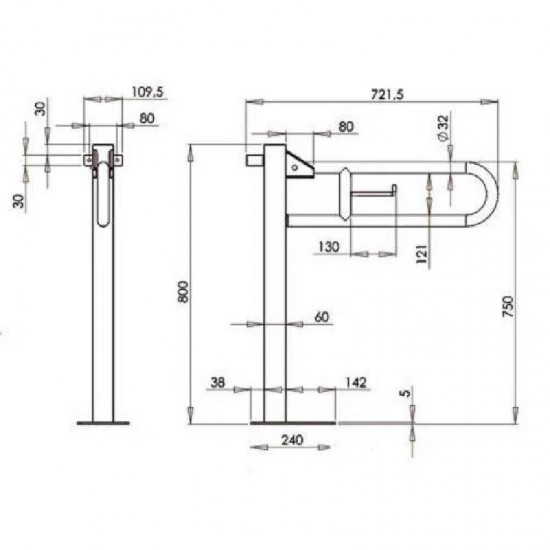 Vertikalus Tualeto Laikiklis MEDIEPOXY BGC710 Montuojamas Prie Grindų