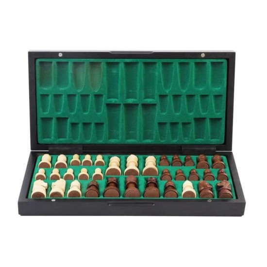 Medinis magnetinis šachmatų ir šaškių rinkinys 2 viename, 13″ – sulankstomas kelioninis stalo žaidimas