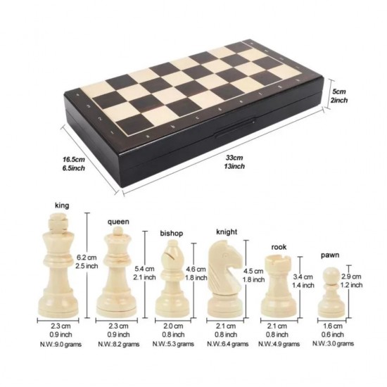 Medinis magnetinis šachmatų ir šaškių rinkinys 2 viename, 13″ – sulankstomas kelioninis stalo žaidimas
