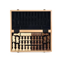 Medinis magnetinis šachmatų ir šaškių rinkinys THOMS Gold Knight 2 viename, 15″